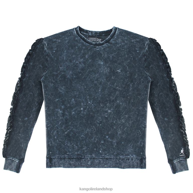 IE Kangol Acid Wash Ruffle Popover Black Beauty Women Clothing 6B26V1174