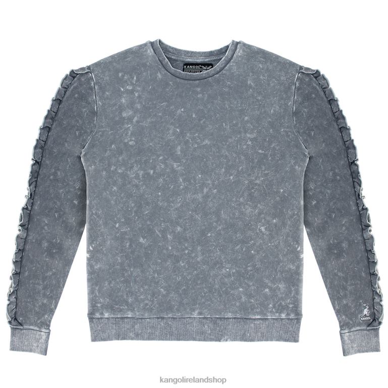 IE Kangol Acid Wash Ruffle Popover Black Beauty Women Clothing 6B26V1174