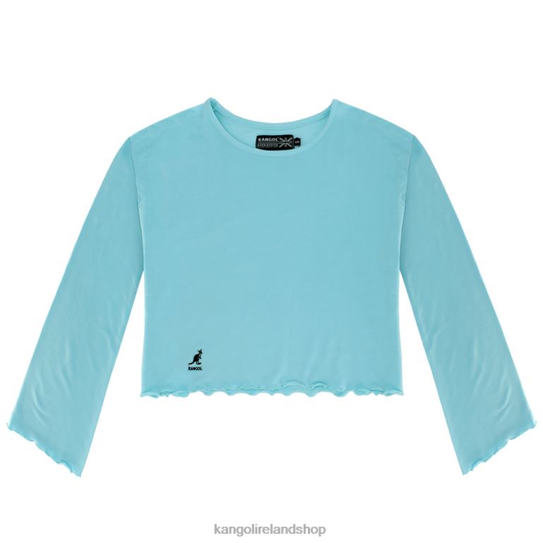 IE Kangol Ruffled Crop Top Tanager Turquoise Women Clothing 6B26V1226